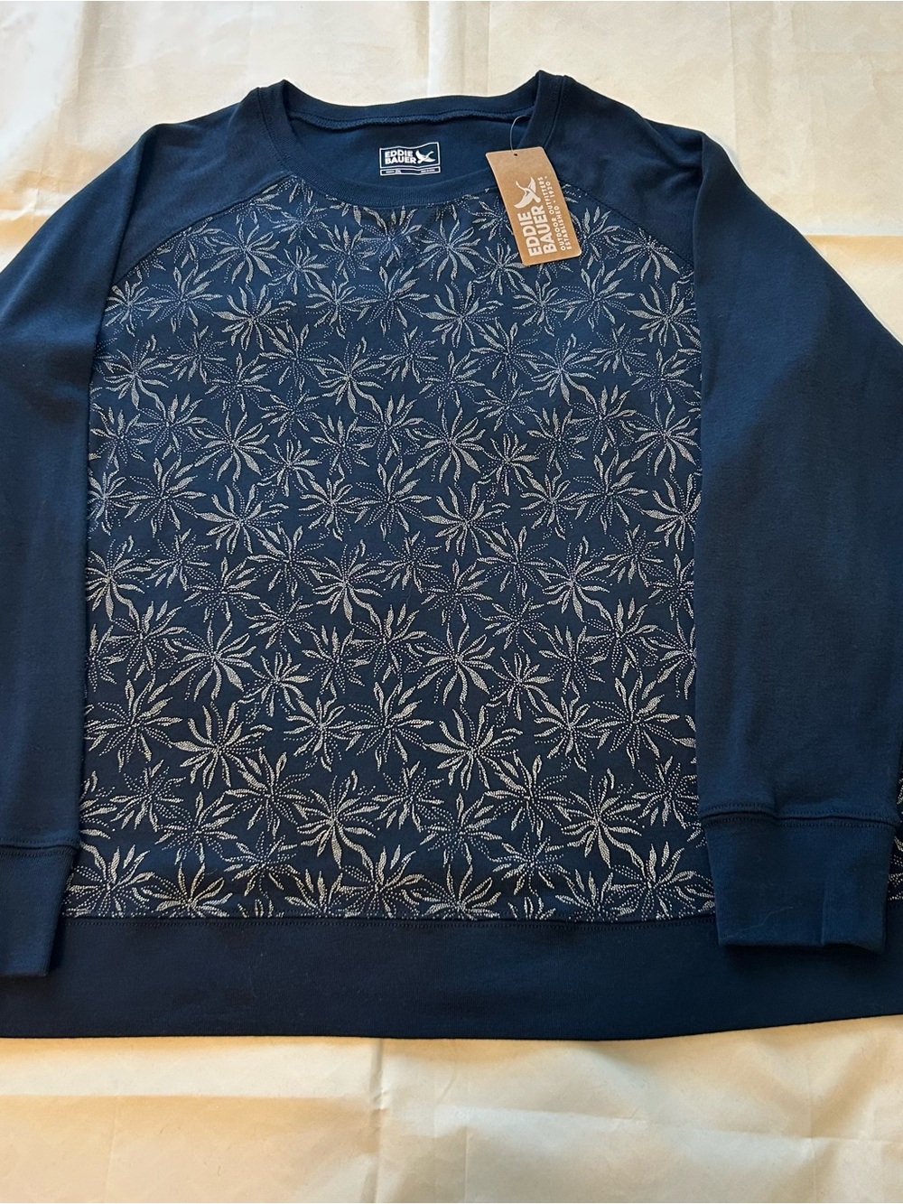 Eddie Bauer women’s Navy Patterned Crewneck Sweater.Size 2XL